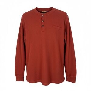 Telluride Clothing FLEECE LINED HENLEY Sweater Orange Waffle Knit Men Size‎ XXL